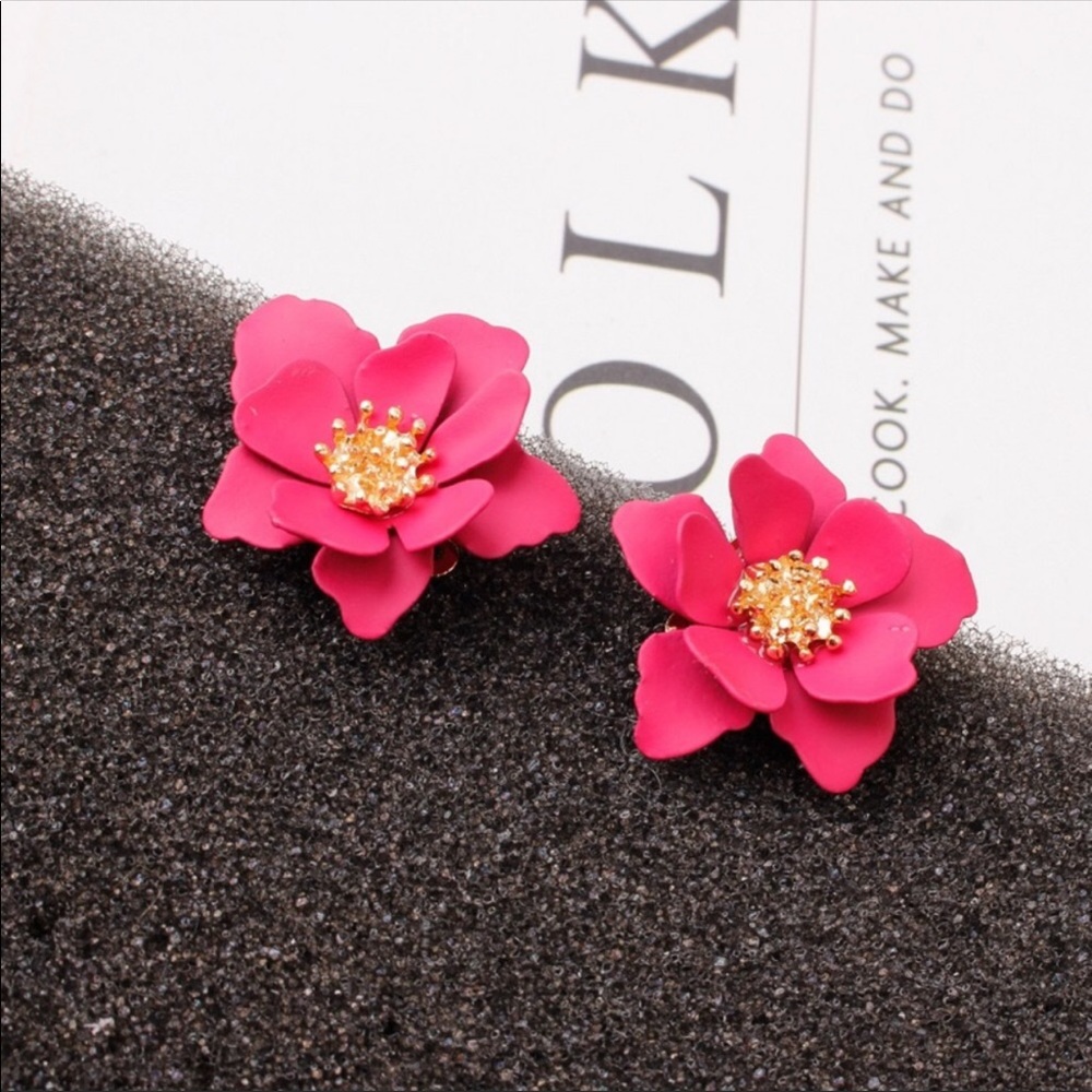 Bohemian Pearl Rose Red Flower Dangle Earrings - Picture 2 of 3